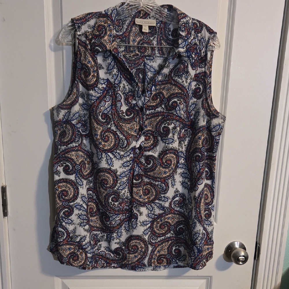 Dana Buchman Paisley Sleeveless Blouse - Blue and Red